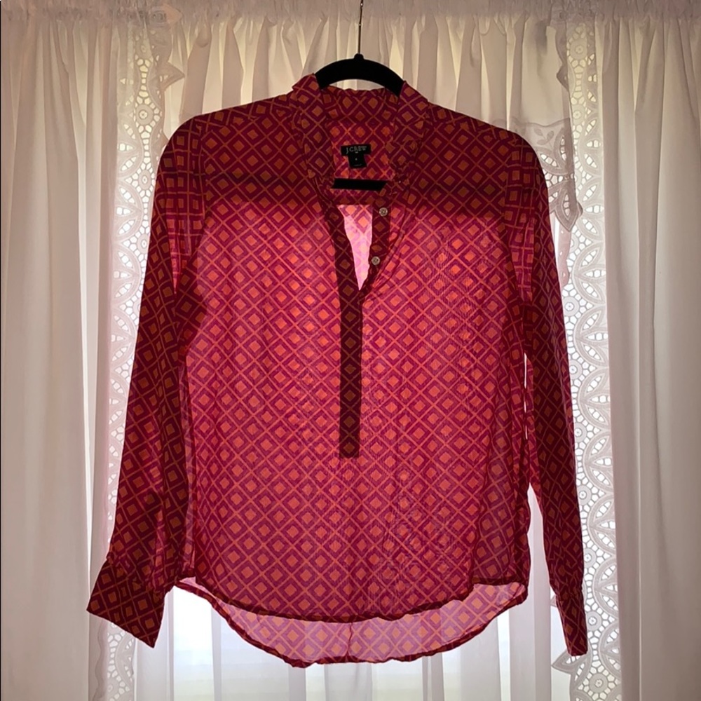 J. Crew Pink and Orange Popover Top